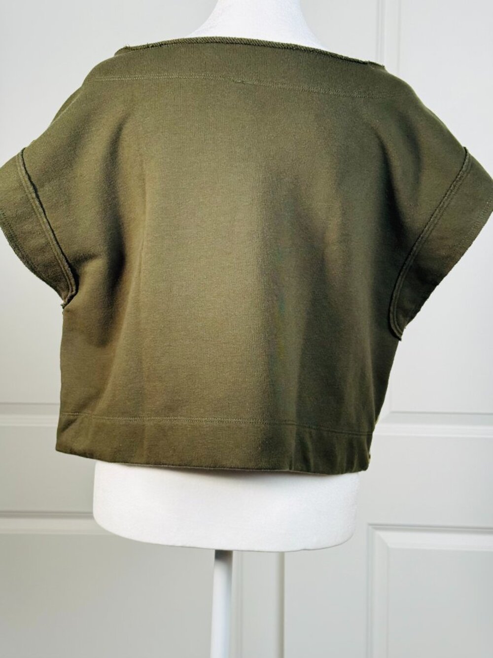 ANTHROPOLOGIE Drop-Shoulder Crop Top, Short Sleeve, Moss Green, Women's Size M - Picture 4 of 4